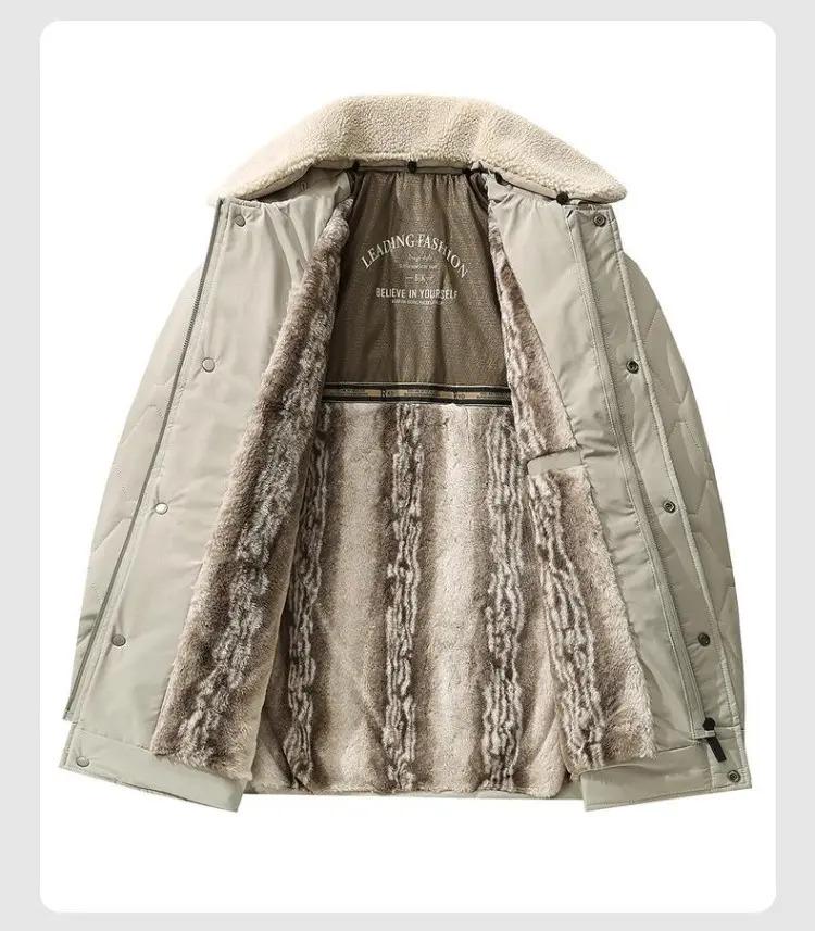 Men's Winter Lapel Jacket with Lambswool Fur Collar & Nano Mink Velvet - Thickened Warm Cotton