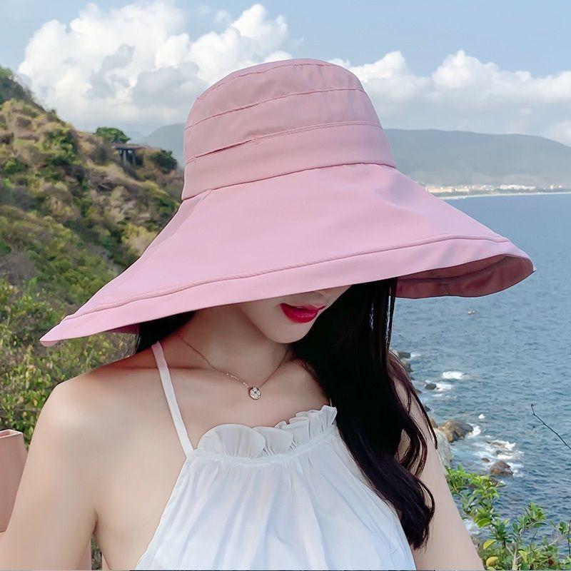 Internet celebrity big brim bucket hat female sunshade sunscreen UV big along versatile sun hat trend