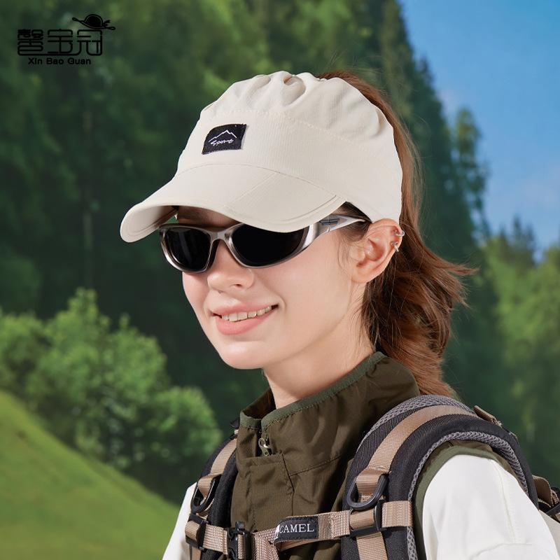 Summer Outdoor Breathable Empty Top Hat Can Be Tied Ponytail Duck Tongue Baseball Cap Foldable Brim Sun Protection Sun Hat Children