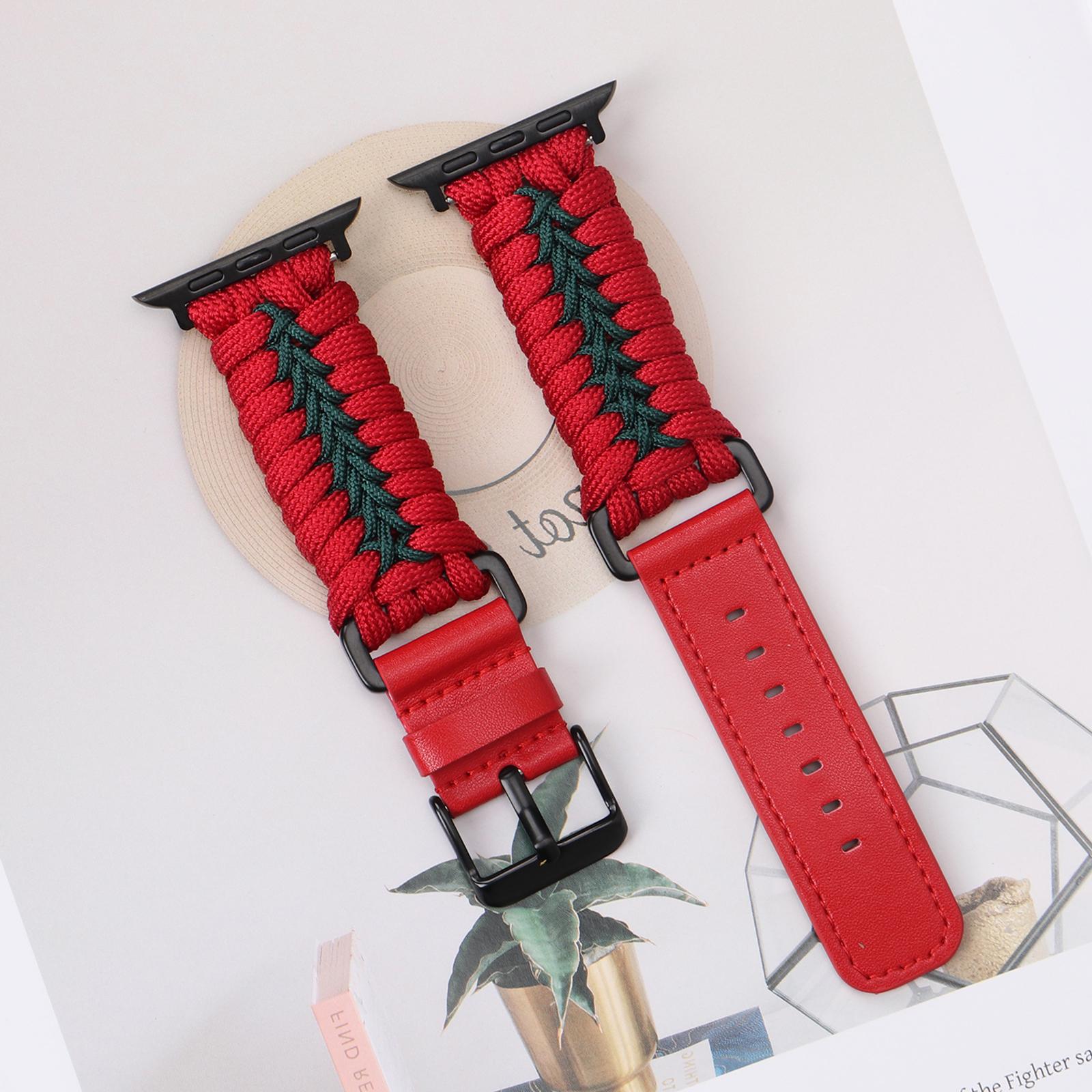 

Watch Band for Apple Watch Series 10 9 8 7 SE 6 5 4 3 2 1 42mm 41mm 40mm 38mm Leather+Braided Rope Wrist Strap Red