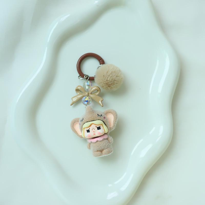 Cartoon Flocked Elephant Crying Baby Keychain Kawaii Resin Doll Pendant Creative Bag Charms Decoration Accessories Gifts