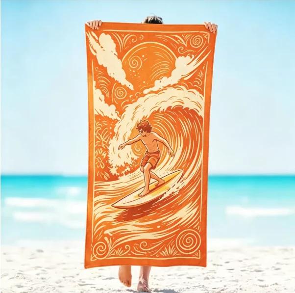 Vintage Summer Vacation Girl on Swim Ring Beach Towel, Large Microfiber Sand Free Quick Dry Towel for Summer Vacation Bt21 Towel