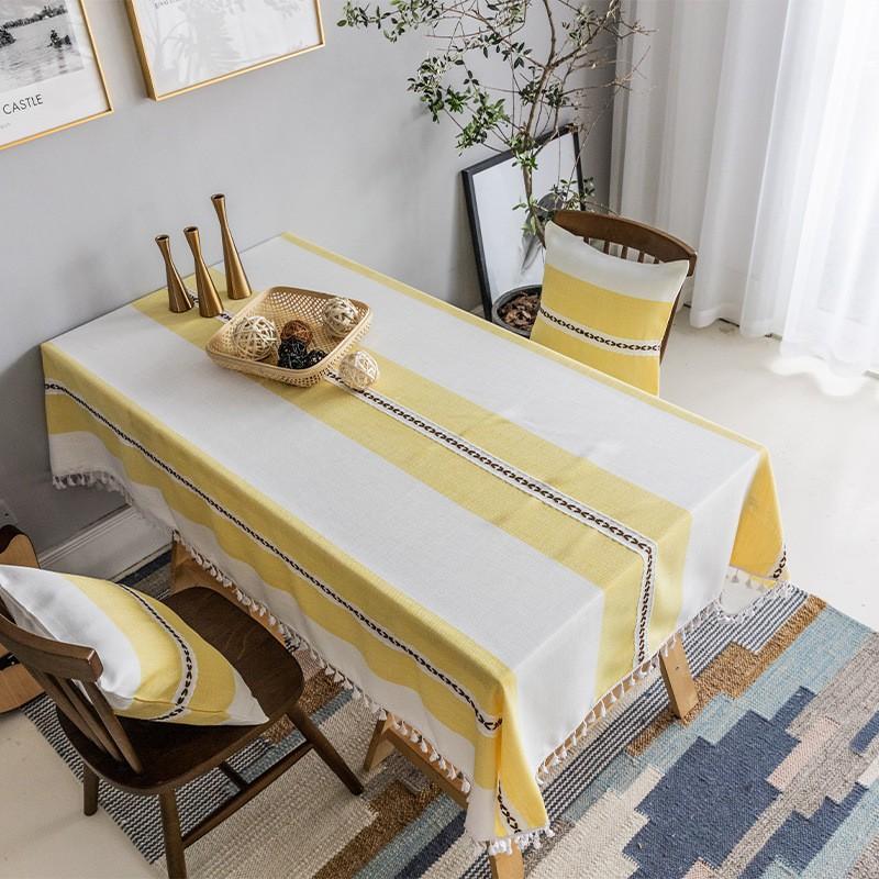 Waterproof Cotton Tablecloth With Tassel Trim Modern Minimalist Rectangle Dining Table Cover Home Cafe Market
