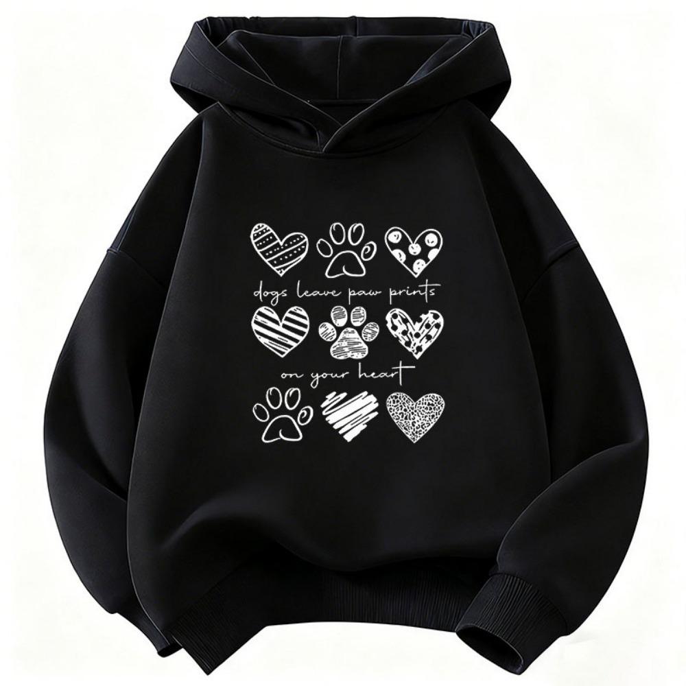 Cute Dog Paw with Love Heart Graphic Hoodie Kids Children's Sweatshirt Hoody for Boys Girls Kawaii Casual Hoodies