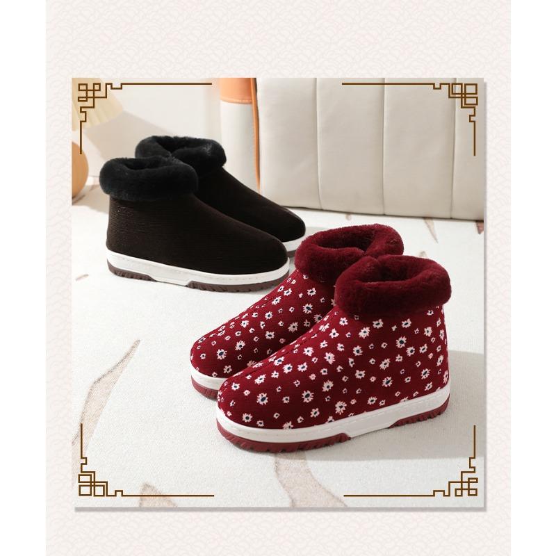 Женские зимние тапочки из хлопка на толстой подошве с каблуком-мешком — фото 11