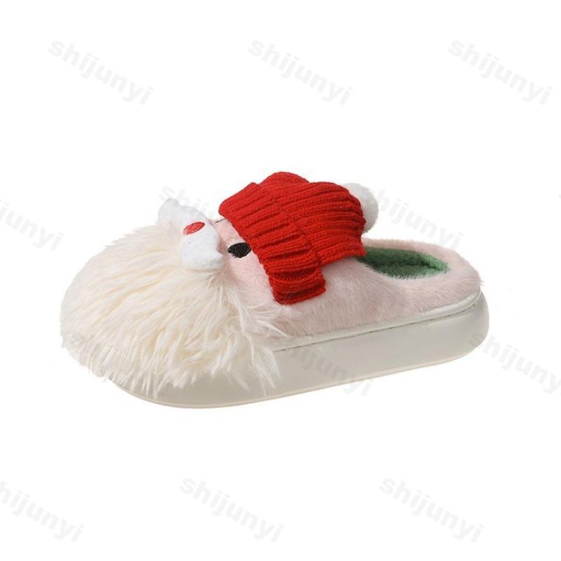 Fashion 2025 Winter New Fashion Santa Claus Design Casual Hairy Cotton Draggers for Women Soft Sole Comfortable Warm Cute Plush Slippers