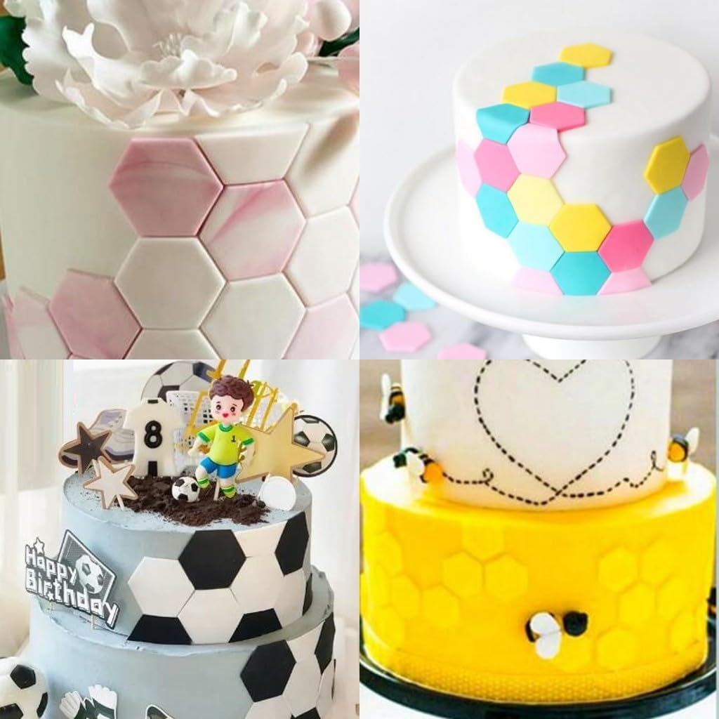 4 Sizes Soccer Pattern Cake Cookie Molds Cutters DIY Hexagon Fondant Moulds Soccer Ball Cookie Cutter Football Cake Decorations