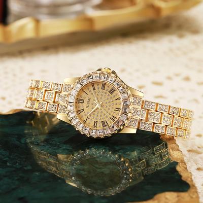 Women's Exquisite High Profile Level Roman Numerals Dial Diamond Dial Full Diamond Steel Band Quartz Watch.