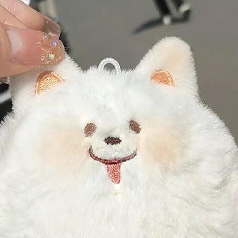 Niedlicher Creme Yaya Samojede Quetschen Cartoon Plüschpuppe Schlüsselanhänger Taschenanhänger