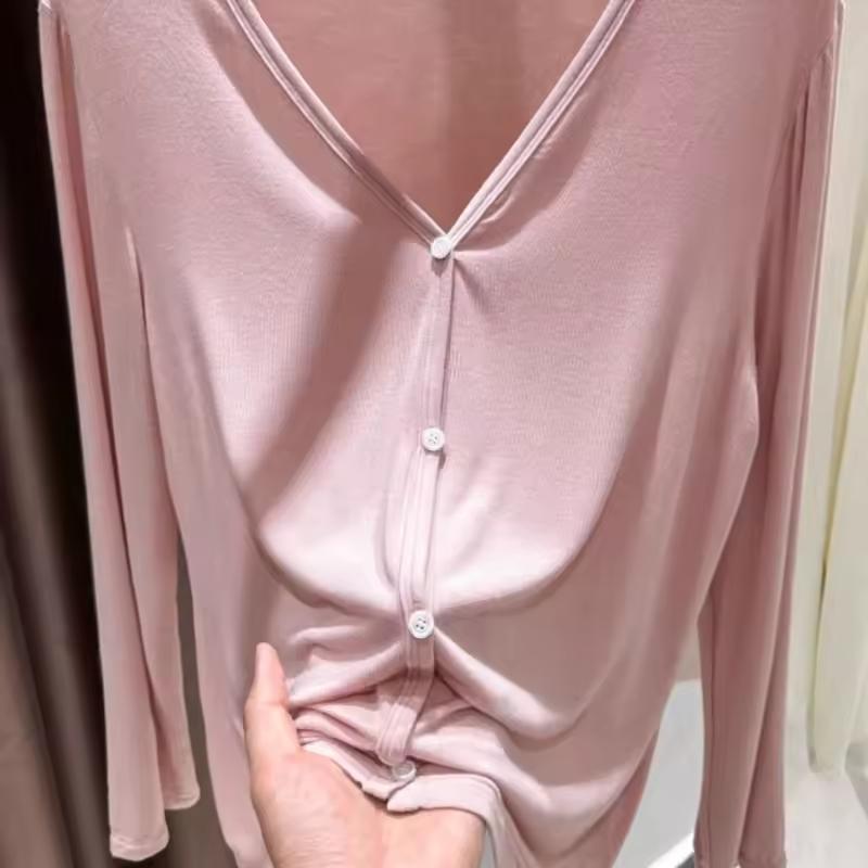 Women's Summer Lightweight V-Neck Cardigan: Solid-Color Long-Sleeve Button-Up Sun Protection Jacket