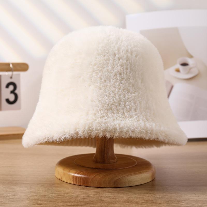 Hat Women's Winter New Plush Bucket Hat Warm Imitation Mink Fashion Versatile Bucket Hat