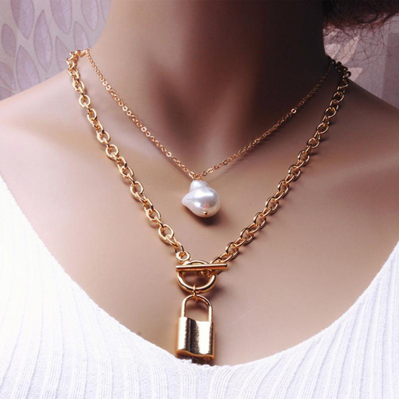 

Europe And America Simple Multi-Layered Metal Chain Imitation Baroque Pearl Metal Pendant Necklace A9
