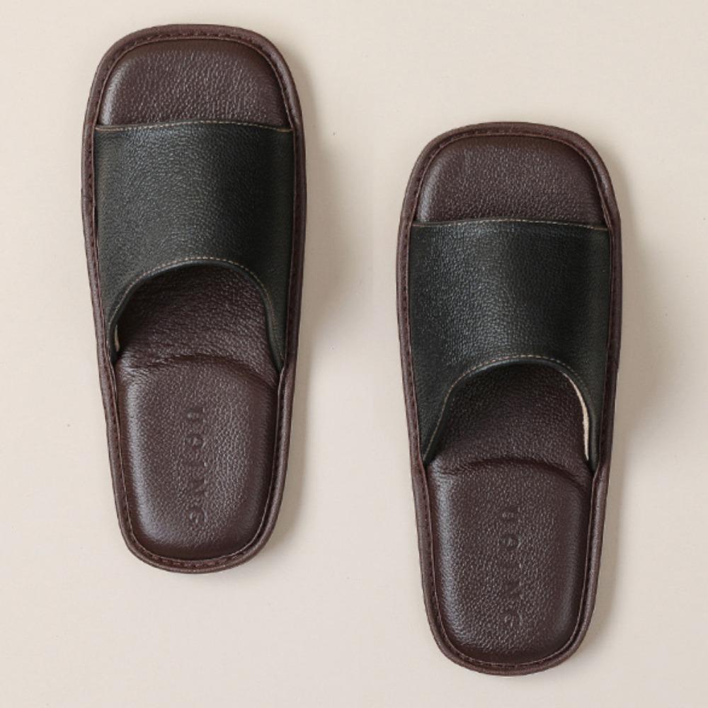 Women's Flat Slippers Cowhide Slippers Women's Home Indoor Massage Heel Leather Slippers Men's Non Slip Beef Tendon Soft Bottom