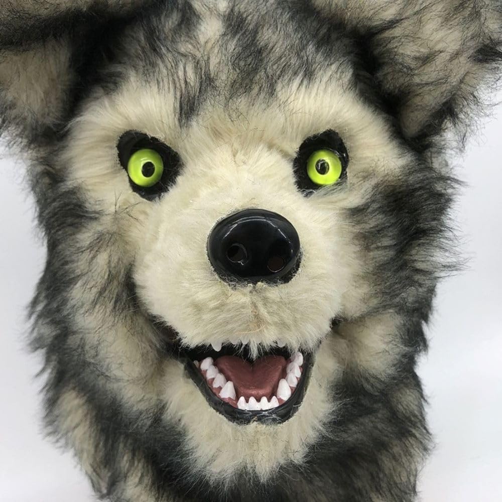 Realistic Wolf Scary Horror Mask with Moving Halloween Costume Mask, Mouth, Animal-themed (Wolf) [Product Code]