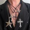 Women's Geometric Diamond Cross Necklace - European & American Punk Hip-Hop Style Choker