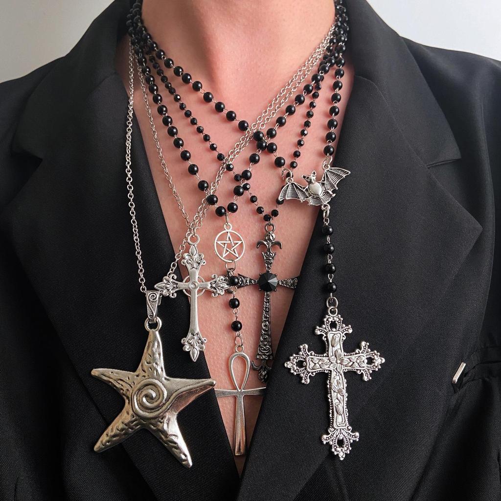 Women's Geometric Diamond Cross Necklace - European & American Punk Hip-Hop Style Choker