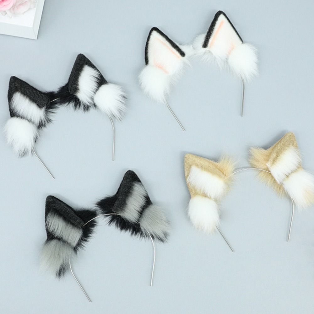 Black White Idol Doll Headwear Cat Ear Cat Wolf Ears Headwear for Cotton Doll  Girl Gift