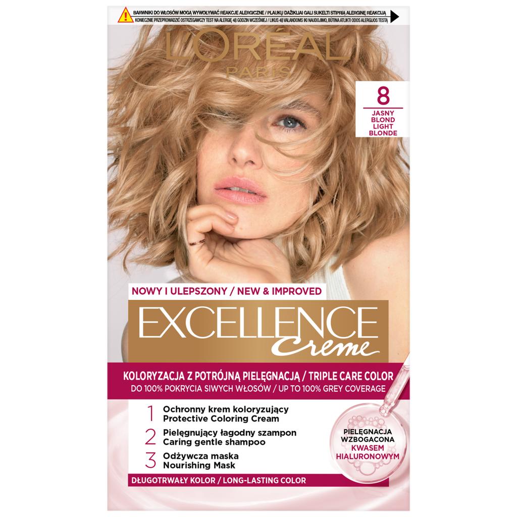Loreal Excellence Creme Hair Dye - 8 Light Blonde 192ml
