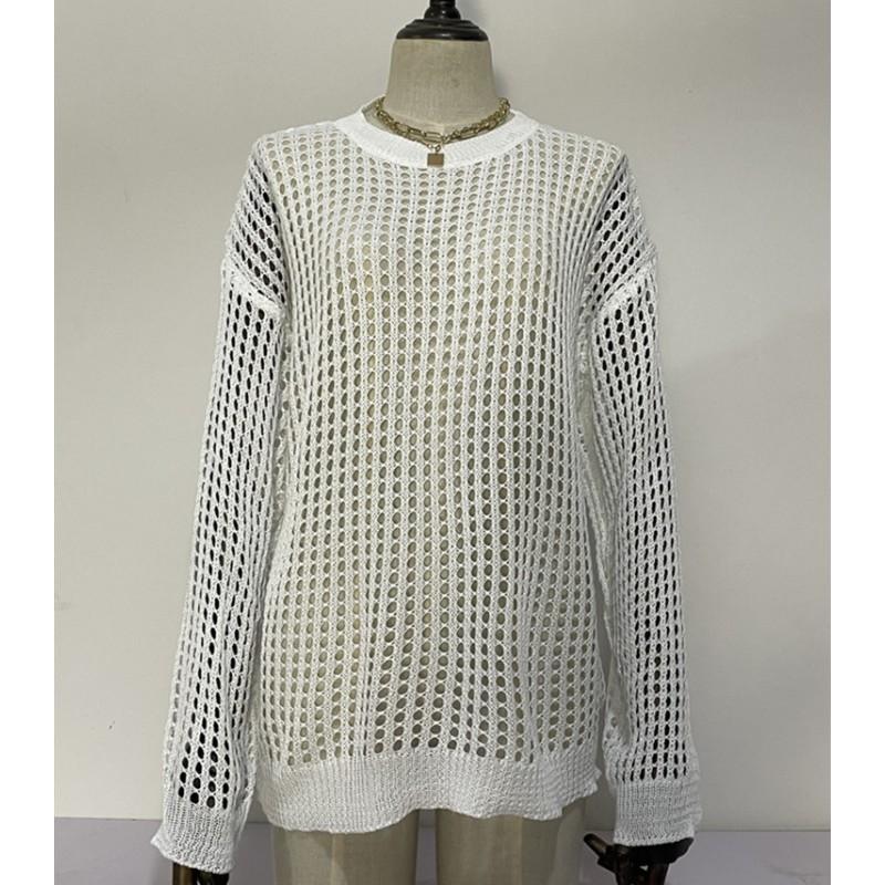 Womens Loose Knit Top Sheer Beach Cover Up Hollow Out Pullover