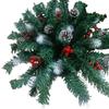 Pre-Lit Christmas Hanging Basket Artificial Greenery Basket with Pine Cones Red Berries Outdoor Hanging Planter with LED Light for Porch Door Decor