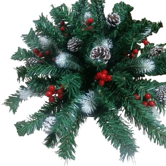 Pre-Lit Christmas Hanging Basket Artificial Greenery Basket with Pine Cones Red Berries Outdoor Hanging Planter with LED Light for Porch Door Decor