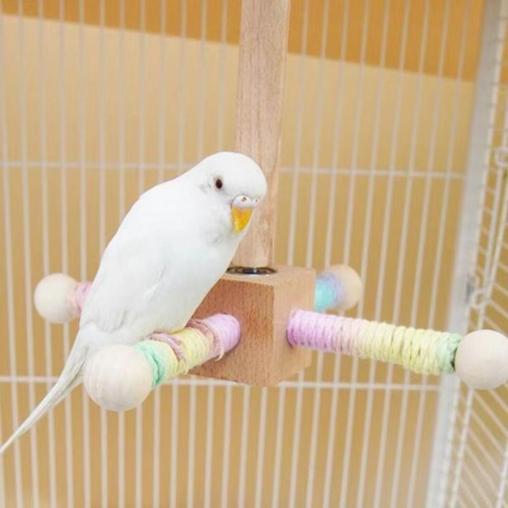 360° Rotatable Wood Bird Training Stand Birds Grinding Perch Holder Pet Birds Entertainment