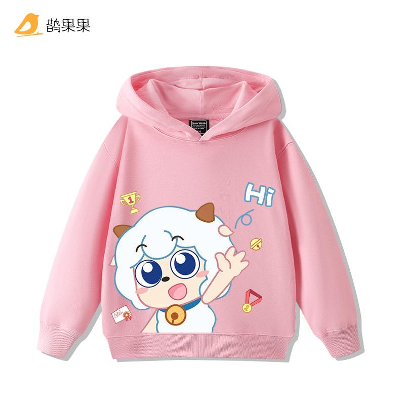 CuteQ-version Printed Pleasant Goat and Big Big Wolf Hooded Sweatshirt for Autumn and Winter for Boys and Girls Long-sleeved Top