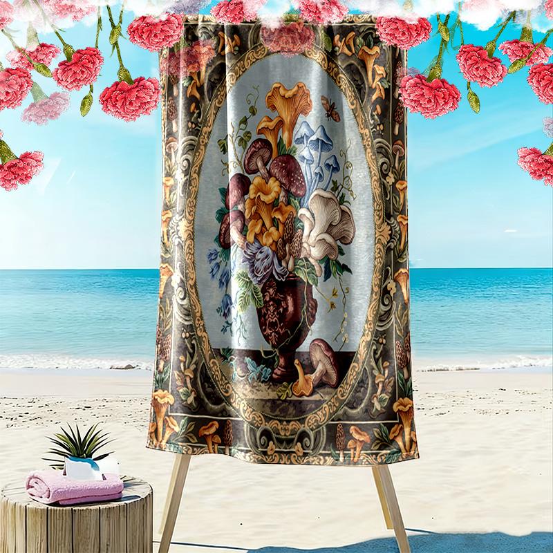 Vintage Floral Art Print Beach Towel, Large Soft Quick Dry Towel for Beach Camping Swimming