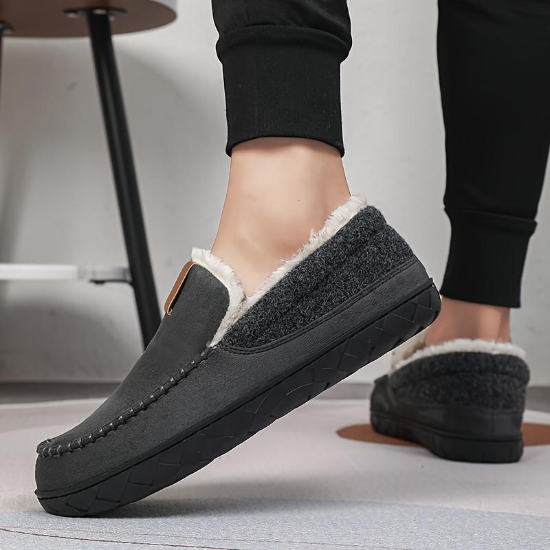 Men'S Thickened Indoor Slippers, Vintage Casual Fashion, Soft Sole, Round Toe, EVA Sole, Fabric Upper and Inner, for Winter Daily Casual Wear