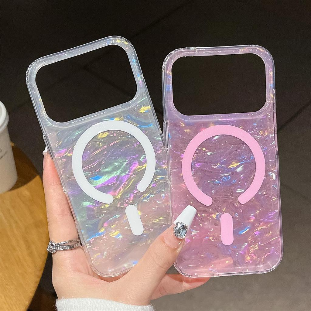 Apple 17 Glitter Shell Pattern Magnetic iPhone 16 Case Full Coverage Drop Protection for 15PROMAX