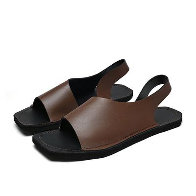 Herren Sandalen Sommer Strand Hausschuhe Flach Quadratische Zehenpartie Römische Sandalen für Herren Outdoor Freizeitkleidung