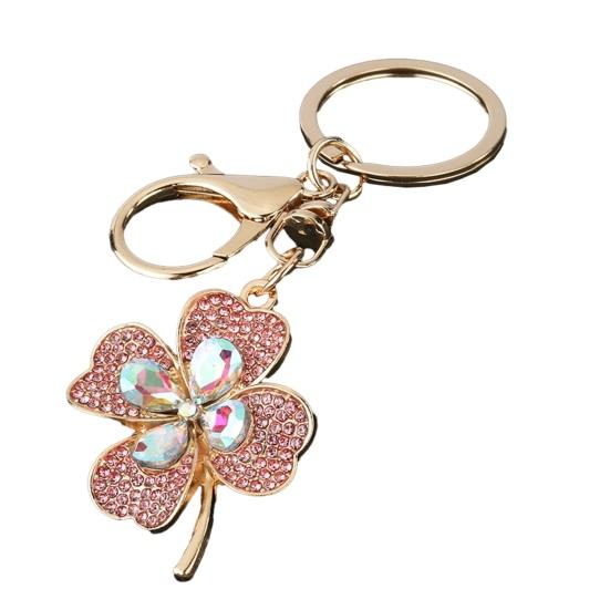 Four Leaf Clover Keychain Rhinestone Lucky Four Leaves Clover Keychain with Lobster Clasp Sparkling Good Luck Charm Gift for Women