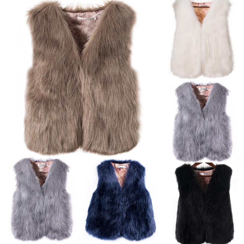Womens Sleeveless Faux  Waistcoat Solid Collor Winter Loose Vest Coat