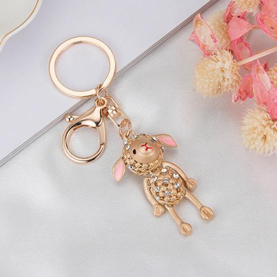Rhinestone Lamb Keychain for Women Girls Faux Crystal Sparkling Bag Charm for Handbag Car Key Accessory