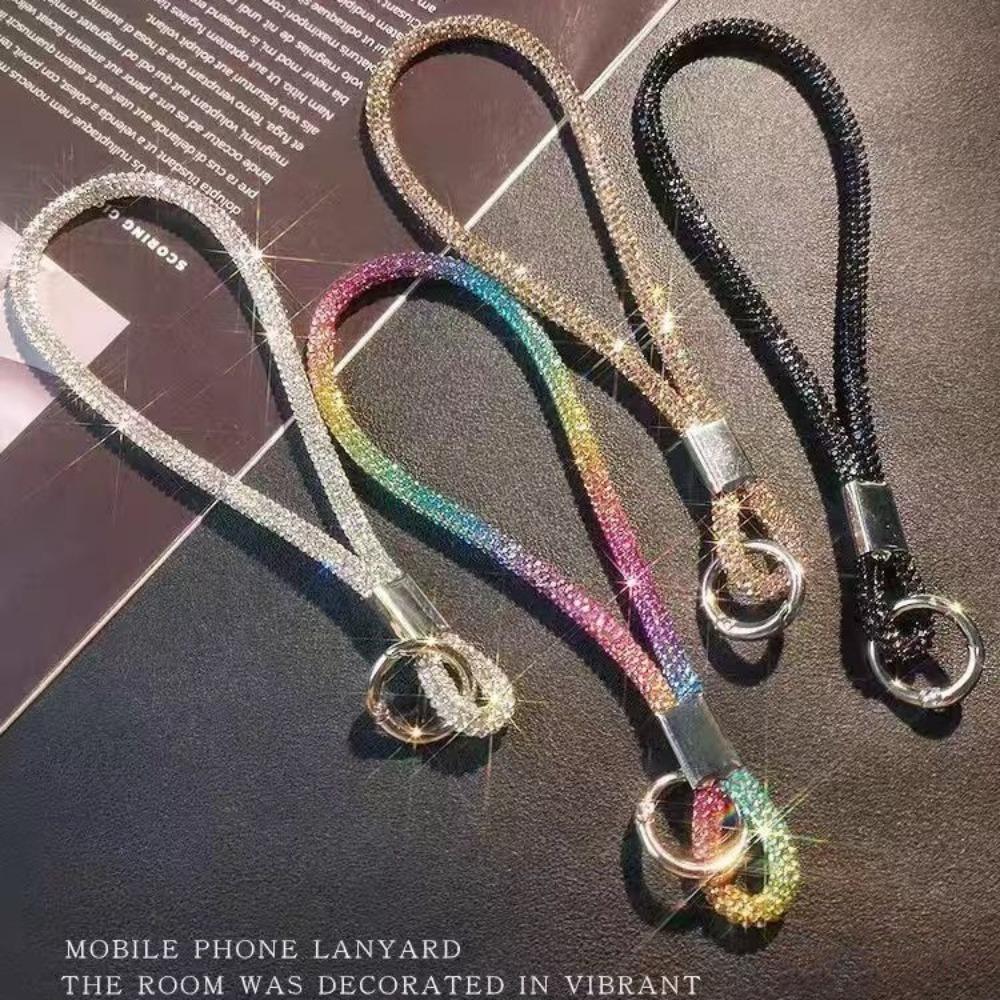 Trendy Glitter Rhinestone Phone Lanyard Bling Bling Flash Phone Wrist Straps Bright Diamond Crystal Keychain Phone Accessories