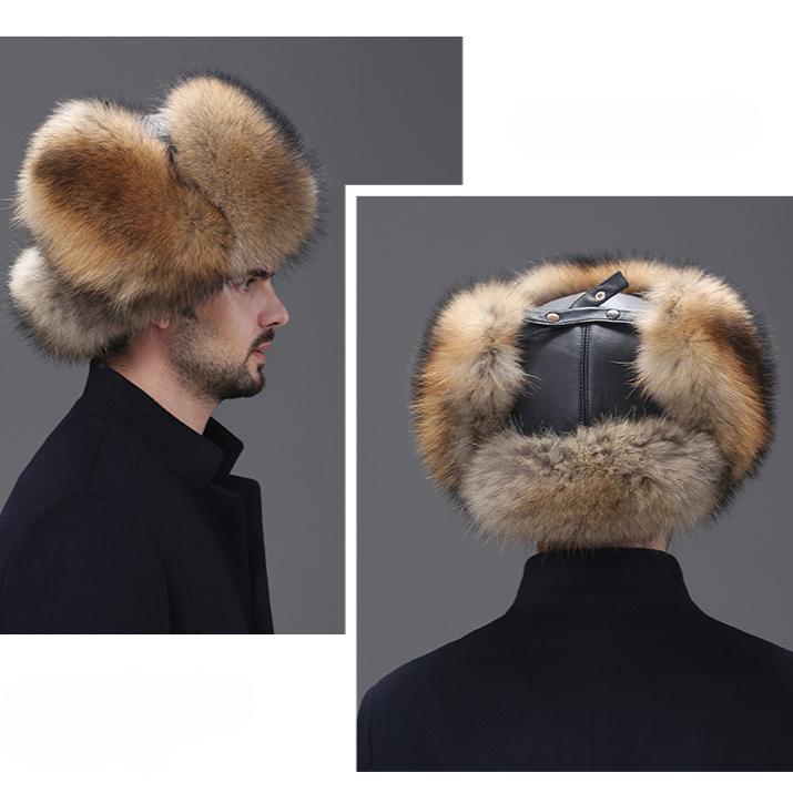 Fox Hair Lei Feng Hat Men's Raccoon Hair Northeast Winter Middle-aged and Elderly Warm Fur Leather Cotton Hat Men's Winter