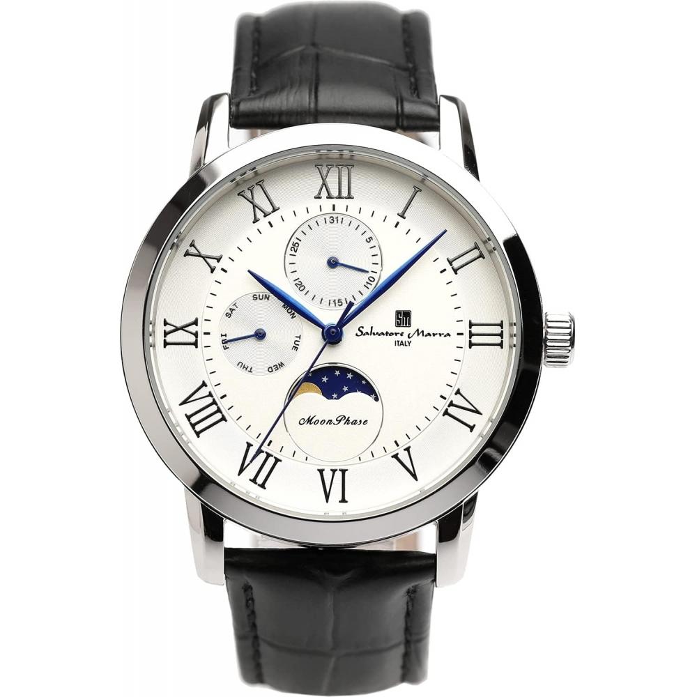 Salvatore Marra Men S Moon phaSe Multi Calendar Watch Silver White Sm21106 SSwh
