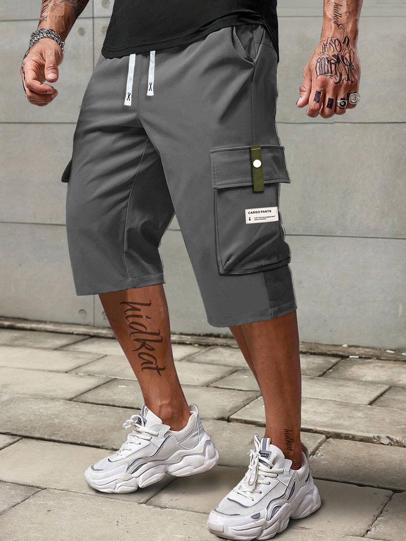 Lucky333 1 stuks Modieuze en Casual Heren Utility Capri Broeken voor de Zomer met Trekkoord in de Taille, Grote Zakken en Driemaal-kwart Broeken M