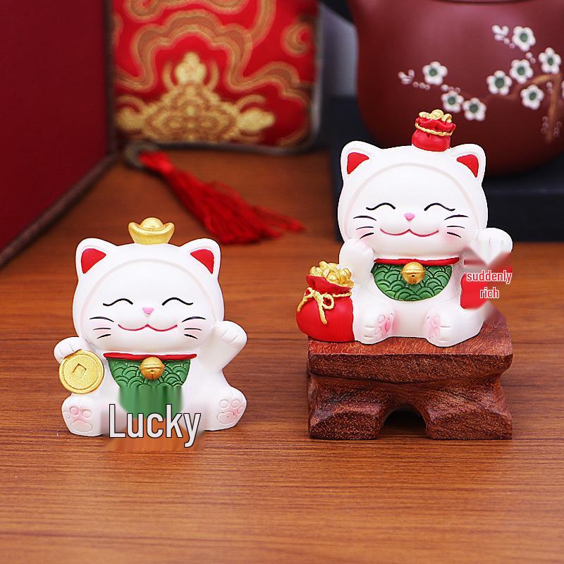 Figurine de Chat Porte-Bonheur Créative pour Bureau, Bureau ou Décoration de Voiture