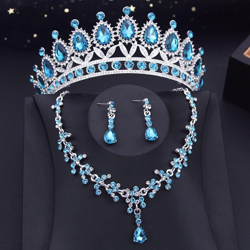 15 Colors Bridal Jewelry Sets for Women Wedding Crown Earrings Tiaras Set Necklace Bride Crown Jewelry Set Costume Accessory