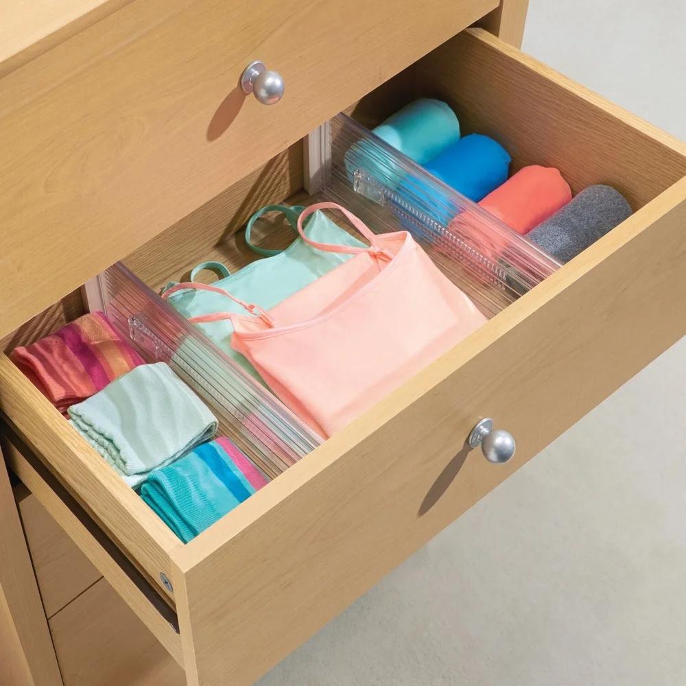 Adjustable Drawer Organizer Set of 2 BPA-Free Clear Plastic In-Drawer Dividers Kitchen Bathroom Office Storage Solutions