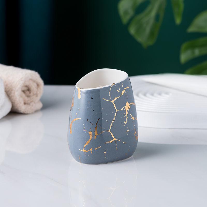 Gold Plated Marbled Ceramic Lotion Bottle Bathroom Supplies Mouthwash Cup Toothbrush Cup Soap Dish Set Hotel Wash Lotion Bottle