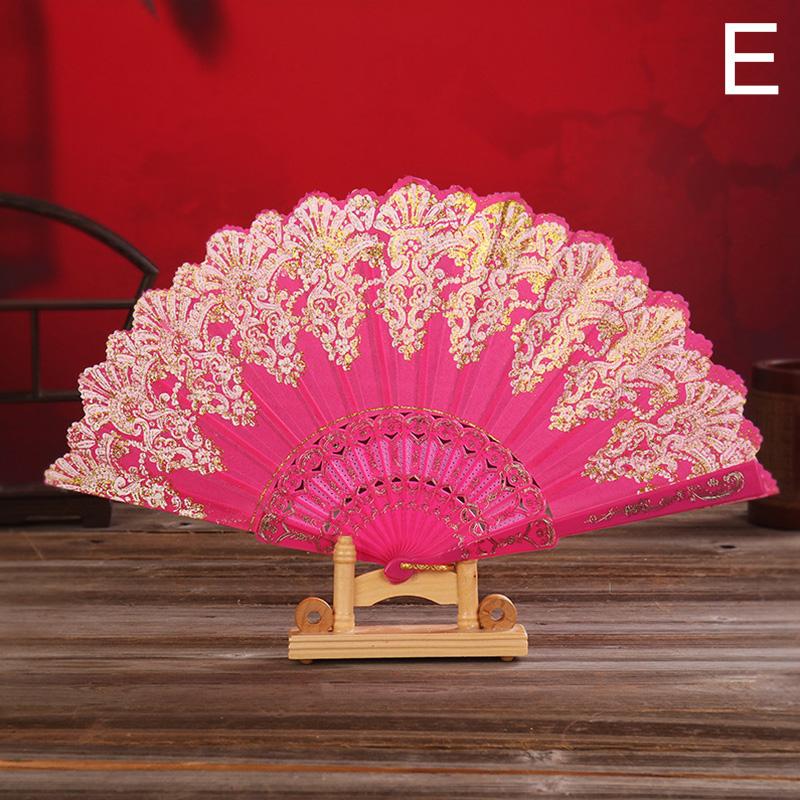 Vintage Folding Fan Chinese Style Dance Performance Hand Fans Gold Powder Plastic Fan Art Craft Gift Wedding Party Home Decor