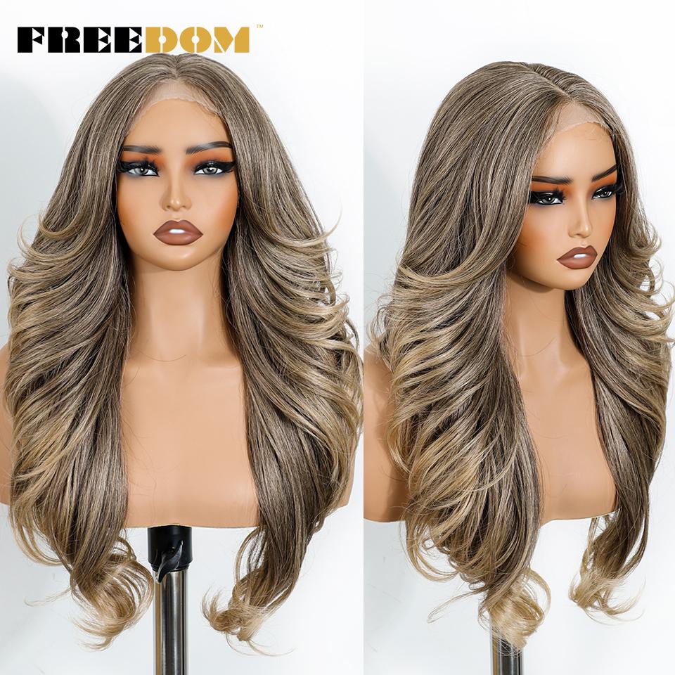 

FREEDOM Synthetic Lace Front Wigs For Women 24 inches Layerd Bouncy Curly Lace Wig Ombre Brown Blonde Wigs Cosplay Wig (as the picture,24inches)