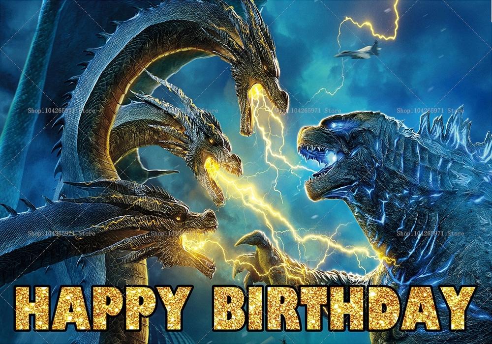 Godzilla Vs King Kong Cartoon Backdrop Banner Monster Clash Adventure Theme Kids Birthday Party Decor Photo Background Supplies