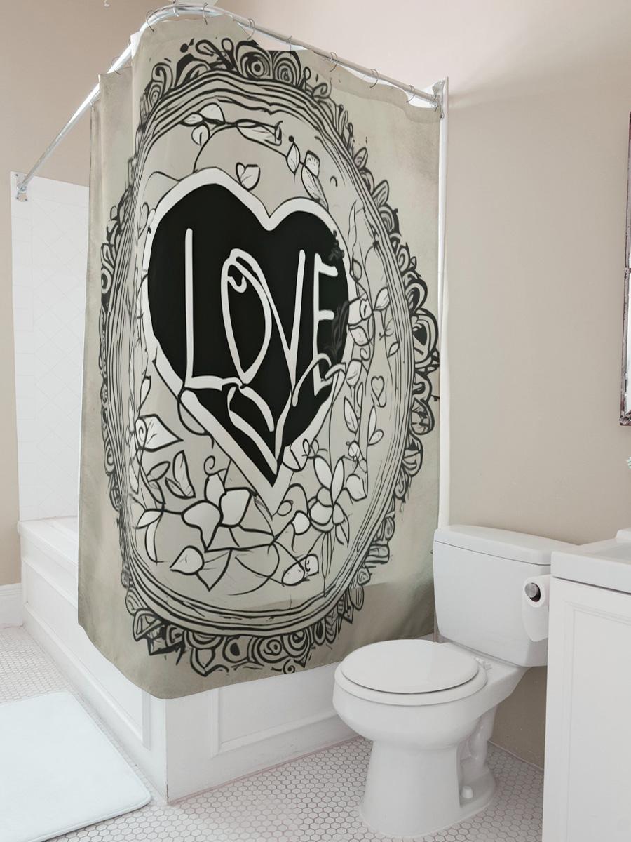 Vintage Love Heart Shower Curtain - Romantic Bathroom Decor 90X180cm