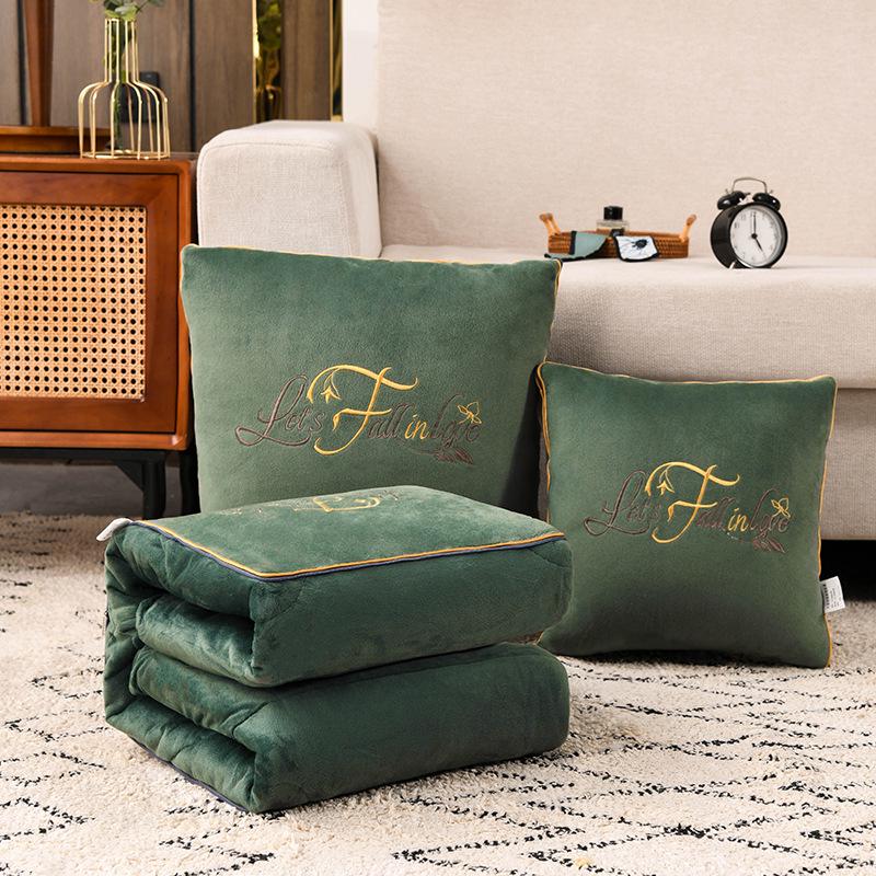 Convertible Coral Fleece Pillow & Blanket - Dual-Use Cushion for Cars & Office