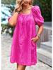 Diyun 2023 Summer European & American Solid Color Square Neck Jacquard Short Dress for Women - Elegant & Hollow Design