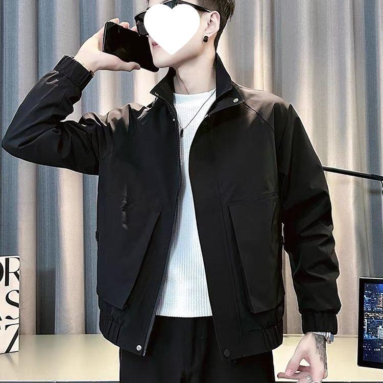 Men's Khaki Stand Collar Casual Jacket - Handsome & Trendy for Spring/Autumn