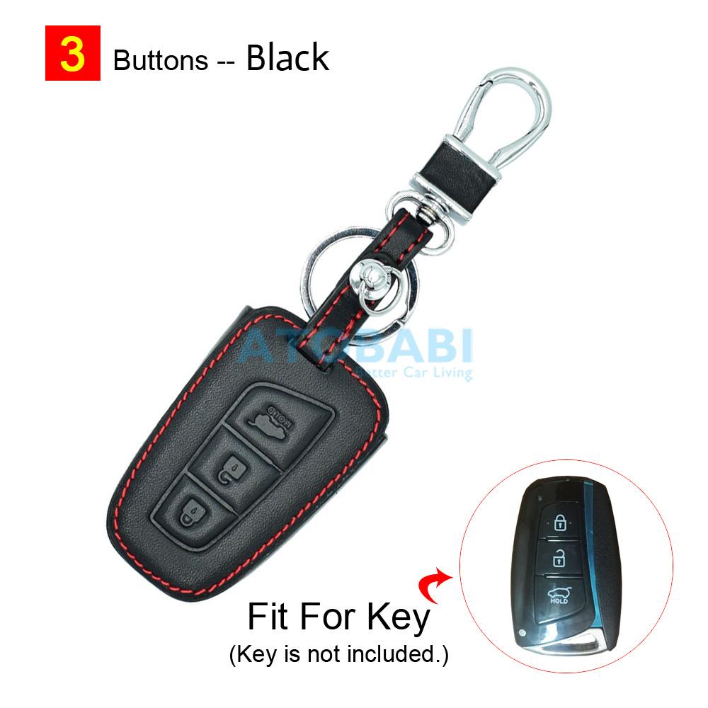 Leather Car Key Cover Bag For Hyundai Santa Fe Sport Equus Genesis Sedan Azera Grandeur Remote Fobs Shell Case Auto Accessories